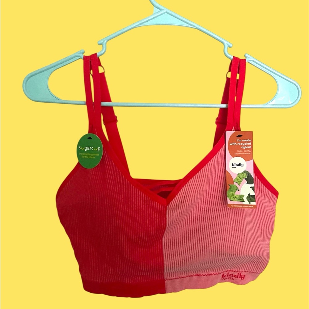 Women's Red and Pink Ribbed Bralette